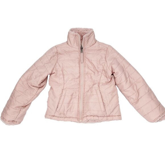 Miss Selfie Reversible Puffer Jacket Girls 5 Pink Plush Fleece Quilted Full Zip - Picture 1 of 9